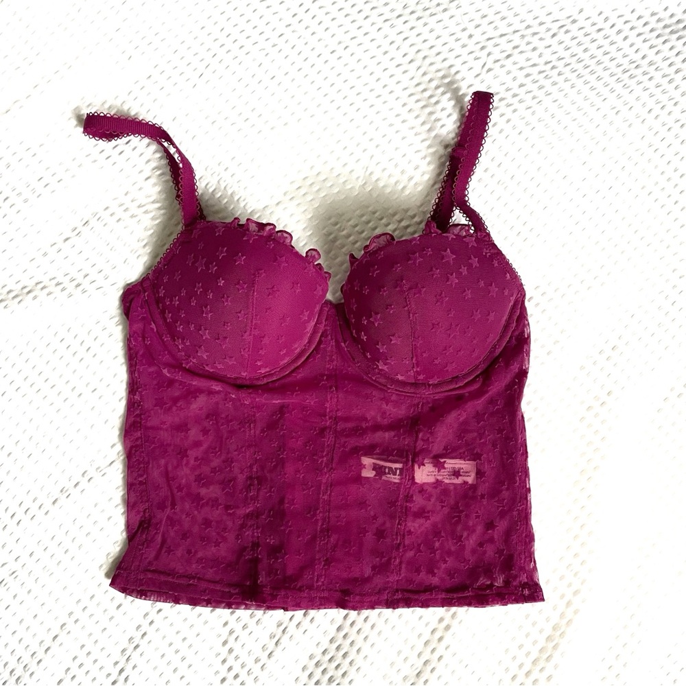 PINK Victoria's Secret Fuscia Lace Star Bustier Top - Small